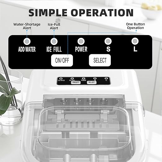 Antarctic Star Countertop Ice Maker, Portable Ice Machine with Carry Handle, 26.5Lbs/24H, 2 Sizes Bullet Ice, 8Cubes in 6 Mins Office/Kitchen/Bar White