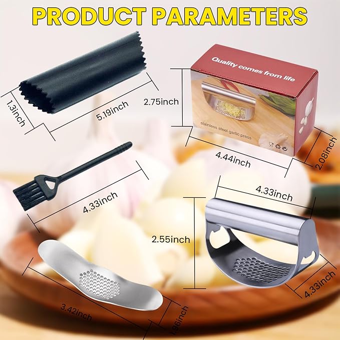 Garlic Press Stainless Steel, Heavy Duty Garlic Press Rocker, Garlic Mincer Garlic Crusher with Built-in Bottle Opener, Dishwasher Safe Kitchen Gadget for Effortless Garlic Chopping
