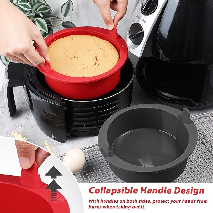 Webake 7 Inch Air Fryer Round Cake Pans for Baking, Nonstick Silicone Air Fryer Baking Pan Wih Handle, BPA Free Set of 2