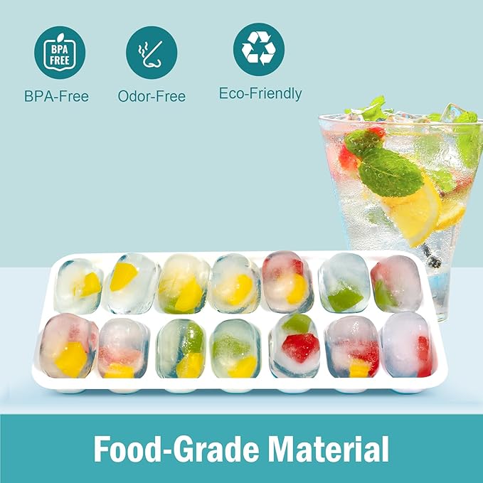 Ice Cube Trays for Freezer - 4 Pack 56 Cubes(1.7" x 1.2"), Easy Release Silicone Bottom+ PP Frame Ice Trays with Spill-Resistant Lids, Stackable, BPA-Free – for Cocktails, Coffee & Everyday Drinks