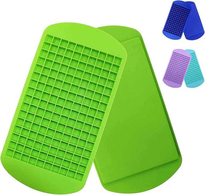 Silicone Mini Ice Cube Trays 2 Pack, 160 Small Ice Cube Molds Easy Release Crushed Ice Cube for Chilling Whiskey Cocktail, BPA Free Flexible Stackable and Durable Soft Mold Storage Containers (Green)