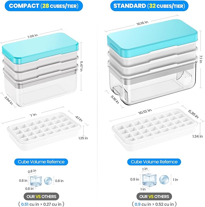 Ice Cube Tray with Lid and Bin, PHINOX 84 pcs Ice Trays for Freezer, Ice Cube Trays for Freezer with 3 trays, Container, Lid & Ice Scoop, BPA Free