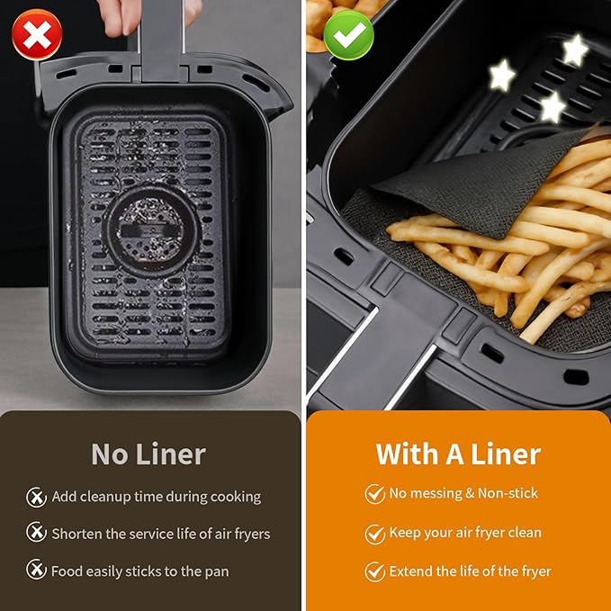 Oven Liners for Bottom of Oven, 8"x5.5" Pre-Cut Square Fiberglass Reusable Non-Stick Heat Resistant Liners Mat for Ninja Foodi DZ201 DZ090 DZ100 Air Fryer, 4 Pack