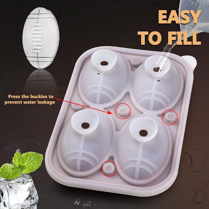 Football Ice Cube Mold, Football Shapes Ice Cube Tray, Silicone Oval Ice Mold Chocolate Mold with Clear Funnel-type Lid, Make 4 Large Ice Balls for Chilling Whiskey Cocktails Drinks, Coffee
