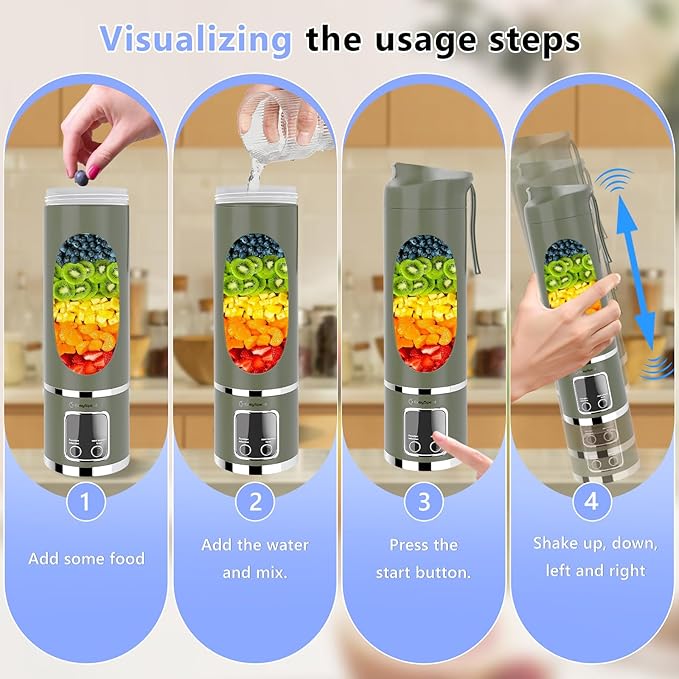 EASYSPEED Portable Blender Electric USB-C, 500ML Personal Juicer for Shakes and Smoothies, 12 Blades, 1500mAh Rechargeable, BPA Free, 18oz Small Blender with Leakproof Lid & Sip Spout, Mixing, Compact