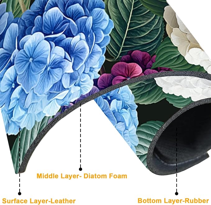 2 Pack Vintage Hydrangea Sink Faucet Absorbing Mat Colorful Hydrangeas Super Absorbent Fast Drying Mat Sink Gadgets Behind Faucet Sinkmat for Kitchen Bathroom, 23.5"x5.5"