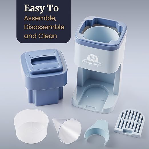 Elite Gourmet Snow Cone & Shaved Ice Maker, ESI2215P, Refreshing Slushies, Margaritas, Boba Drinks, Snow Cone & Holder and Ice Mold, Use Cubed & Bagged Ice, Stainless Steel Shaving Blade, Periwinkle