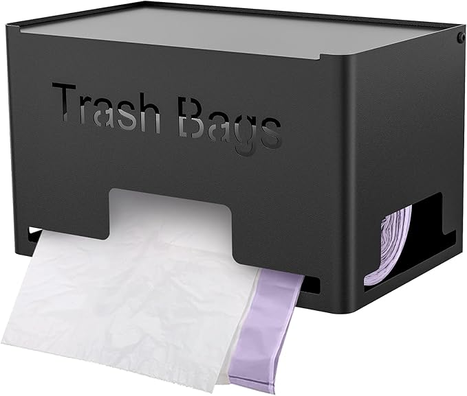 STWWO Extra Large Trash Bag Holder Dispenser, Metal Garbage Bag Dispenser Roll Holder,Trash Storage Organizer for Kitchen Laundry Room Under Sink, Wall Mounted or Freestanding, Black