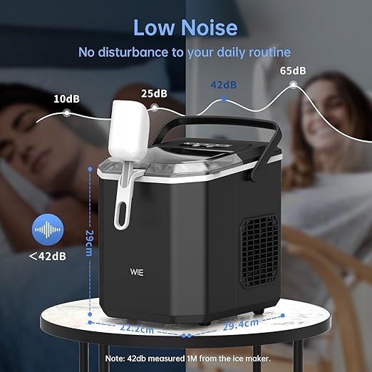 WIE Countertop Ice Maker, 26lbs/24H Portable Ice Machine with Handle,9 Bullet Ice Cubes in 6 Mins,Self-Cleaning Compact Icemaker with Selectable Ice Size for Home Kitchen/RV/Camping/Party, Black