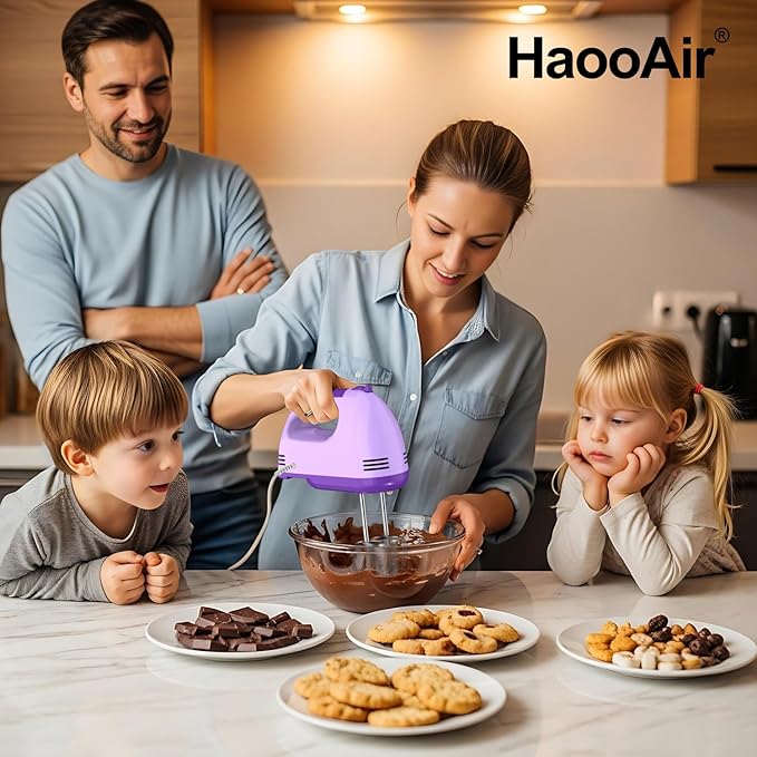 Electric Handheld Mixer, 7-Speed Adjustable Kitchen Mixer, 5 Stainless Steel Accessories (2 * Dough Hooks, 2 * Beaters, 1 * Whisk), Perfect for Kitchen and Baking Food Mixers, Purple
