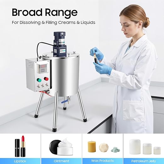 Heating Mixing Filling Machine, 15L 120W 110V Stainless Steel Lipstick Candle Heat Filler Tirring Tank Lipstick Liquid Paste Filler w/Stirrer for Dissolving Shoe Polish Ointment Petroleum