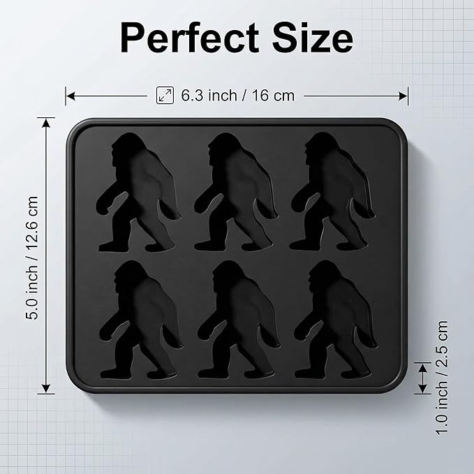 Bigfoot Ice Cube Mold,Big Foot Ice Cube Molds,6 Cavity Silicone Sasquatch Ice Cube & Popsicle Tray for Spooky Whiskey Halloween Party Drinks (Black)