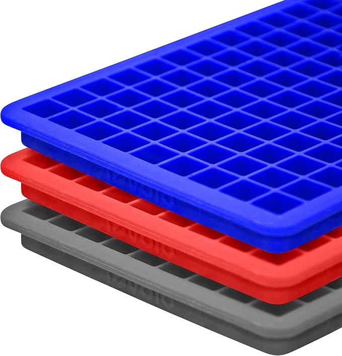 Tovolo Mini Ice Cube Tray with Lid Set of 3 Assorted Colors Small Ice Maker for Freezer, Silicone Mini Ice Cube Trays Square Nugget Ice Makes Tiny Cubes BPA Free Stackable Dishwasher Safe, Assorted