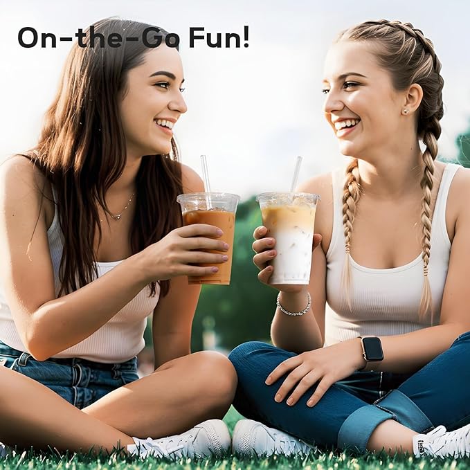 AOZITA 100 Pack - 12 oz Clear Plastic Cups with Lids and Straws, Food Safe Disposable Iced Coffee Cups for Cold Beverages, Smoothies, Iced Coffee, Leak-Proof, BPA-Free