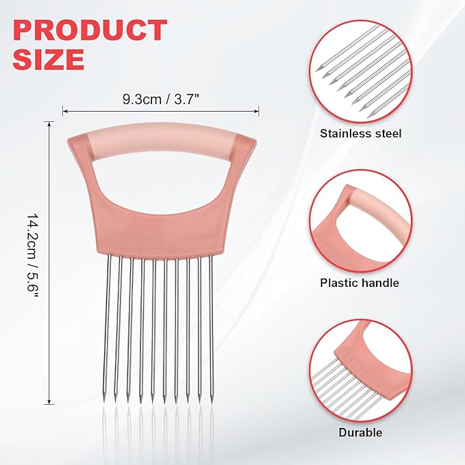 uxcell Onion Slicer Holder, Stainless Steel Vegetable Cutting Holder Food Cutter Tool for Slicing Storing Onions Tomatoes Potatoes Avocados Apples, Pink