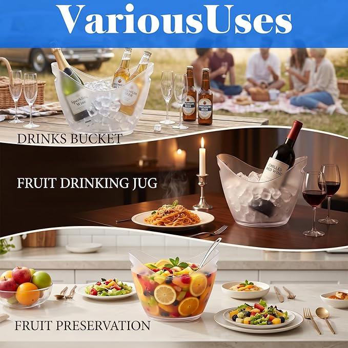 Yesland Ice Bucket Frosted Plastic 3.5 Liter Storage Tub - Perfect for Wine, Champagne or Beer Bottles
