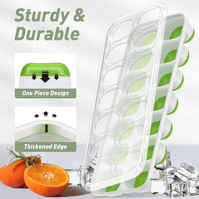 ChefAide Ice Cube Tray with Lid, 3 Pack 42 Cubes Durable Stackable Ice Cube Trays for Freezer with Removable Lids, Easy-Release Plastic & Silicone Ice Tray for Cocktail, Coffee
