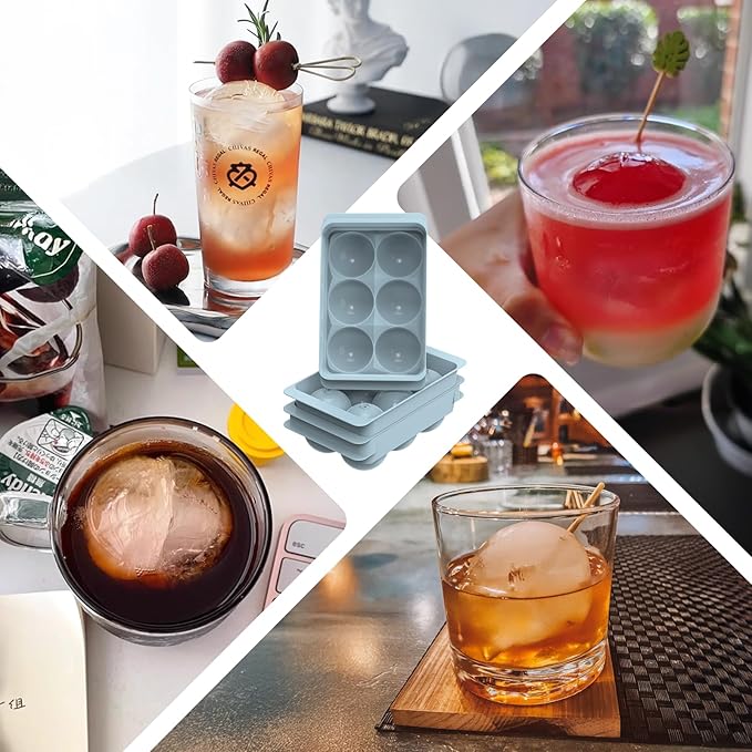 Large Ice Ball Maker Mold, 1.9" Round Ice Cube Mold for Whiskey Bourbon Cocktail, 6 Balls, Sphere Ice Mold, Big Ice Cube Tray with Container and Tongs, Easy to Fill & Release