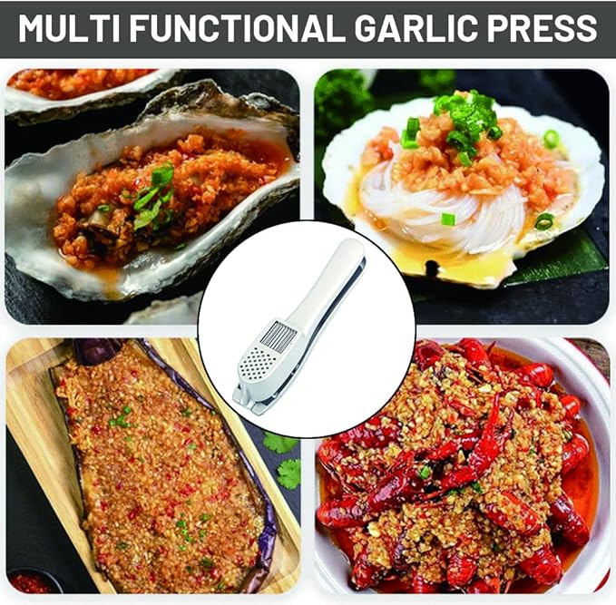 Garlic Press and Slicer 2-in-1,Multifunctional Garlic Slicing & Mincer with Cleaning Brush, Effortlessly Crush and Mince with This Ergonomic Handle-Garlic,Dishwasher Safe,Aluminum Alloy,Kitchen Tool