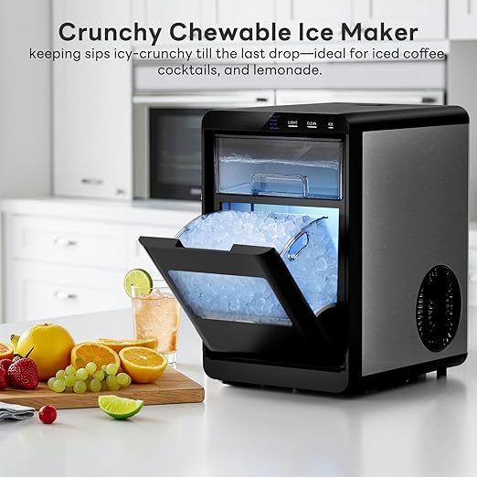 Kismile Nugget Ice Maker Countertop, 44Lbs/Day Sonic Ice Machine, Fast Ice Ready in 10–14 Mins, 2026 Upgraded Small Ice Maker with Self-Cleaning for Home, Party, RV & Office