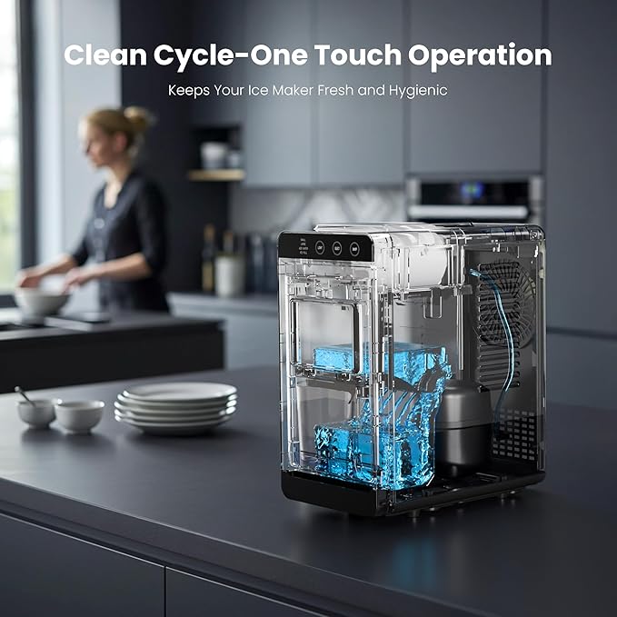 Electactic Ice Makers Countertop,26Lbs/24H,8Pcs in 6Mins,Portable Ice Maker Machine with Self-Cleaning,Interior Lighting,2 Sizes of Bullet Ice for Home/Office/Party(Black)