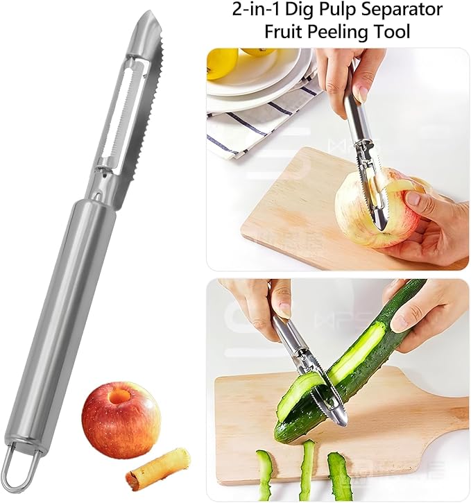 6 Pcs Stainless Steel Fruit Carving Knife Set, Kitchen Fruit Carving Knife, Watermelon and Ice Cream Scoop, 2-in-1 Dig Pulp Separator Fruit Peeling Tool, Crinkle Knife and Lemon Zester Grater