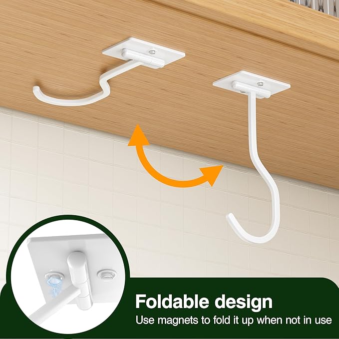 bussdis Banana Hook Under Cabinet: Foldable Banana Hanger Adhesive, Hanging Banana Holder, Stick On, Premium Material, Can Hold 20 Bananas, White