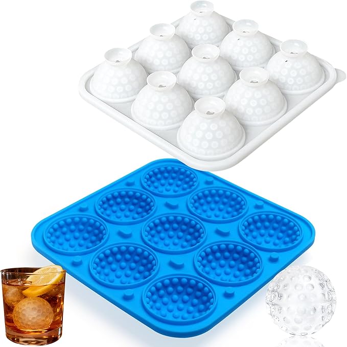 Sidosir 2" Large Golf Ice Cube Ball Silicone Molds with Lid, 9-Cavity 3D Golf Gifts Ball Ice Maker Mold for Whiskey and Cocktails