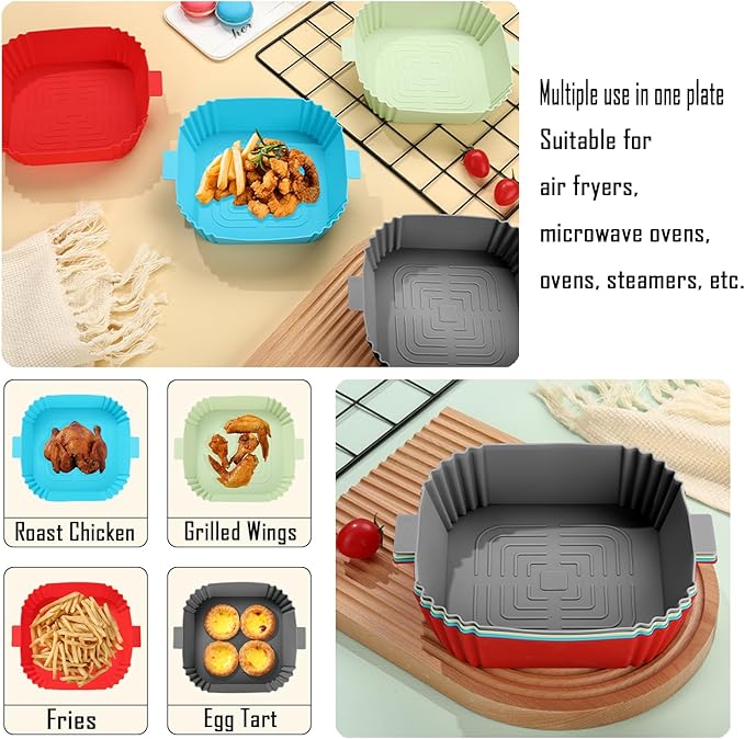 LYHOLKEER 2Pcs Silicone Air Fryer Liners 7.6inch for 3 to 6QT Air Fryer,Reusable,Easy To Clean,Non-Stick,Square Airfryer Liners for Ninja COSORI Chefman Gourmia Cuisinart Instant Pot Air Fryer