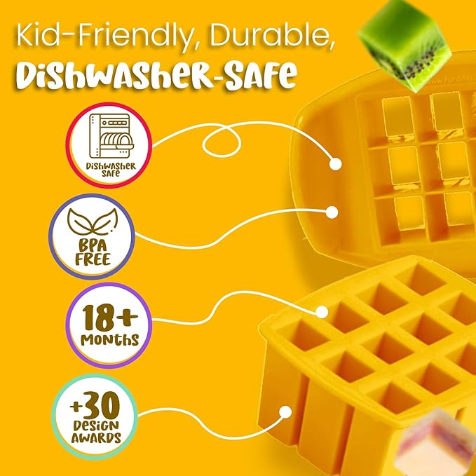 FUNBITES Crustless Sandwich Cutter for Kids Lunch (2-piece set), Uncrustable Sandwich Cutter, Bite-Size Food Cutter for Toddlers, Bento Box Accessories, BPA-FREE Dishwasher Safe, Yellow Squares 1pk