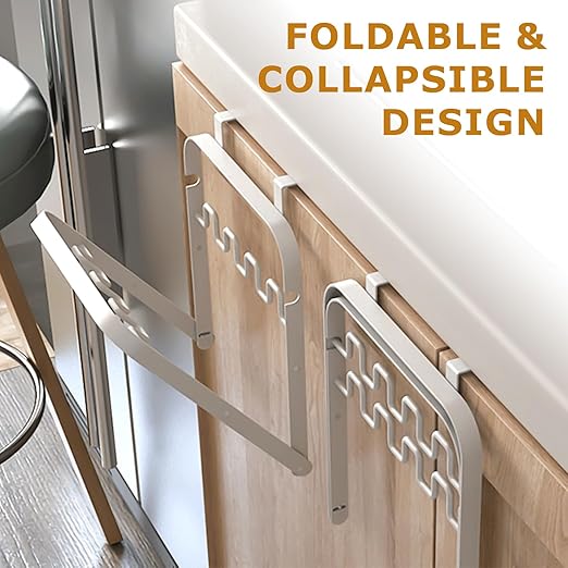 Foldable Trash Bag Holder for Kitchen Cabinet Door, Hanging Garbage Bag Rack, Space-Saving Under Sink Trash Organizer, Durable and Easy to Install