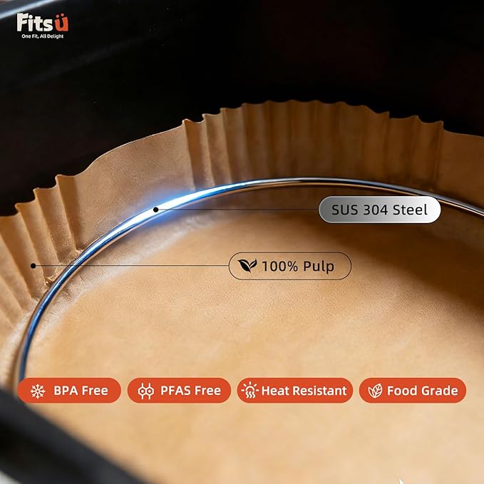 Air Fryer Liners Disposable, 8 Inch Square Parchment Paper for Air Fryer with Reusable Safety Ring, 400 Pcs Non-Stick Air Fryer Accessories