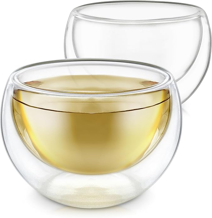 Teabloom Double Walled Cups (5 oz / 150 ml) – Set of 2 Insulated Glass Cups for Tea, Coffee, Espresso, and More – Classica Teacups Collection