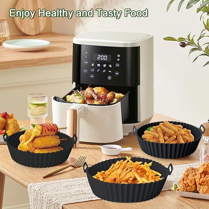 Komzon 3 Pack Air Fryer Silicone Liners, 8Inch Airfryer Liners, AirFryer Basket Liner, Reusable Food Grade Air Fryers Basket Pots Oven Liner Baking Tray, Air Fryer Silicone Mat Accessories Kitchen