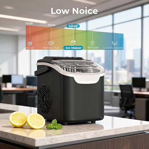 Ice Maker Countertop, 26.5lbs/24Hrs, 8 Bullet ICES in 6 Mins – Self-Cleaning Portable Ice Maker with Selectable Ice Size & Touch Display for Home/Office/Bar, Matte Black