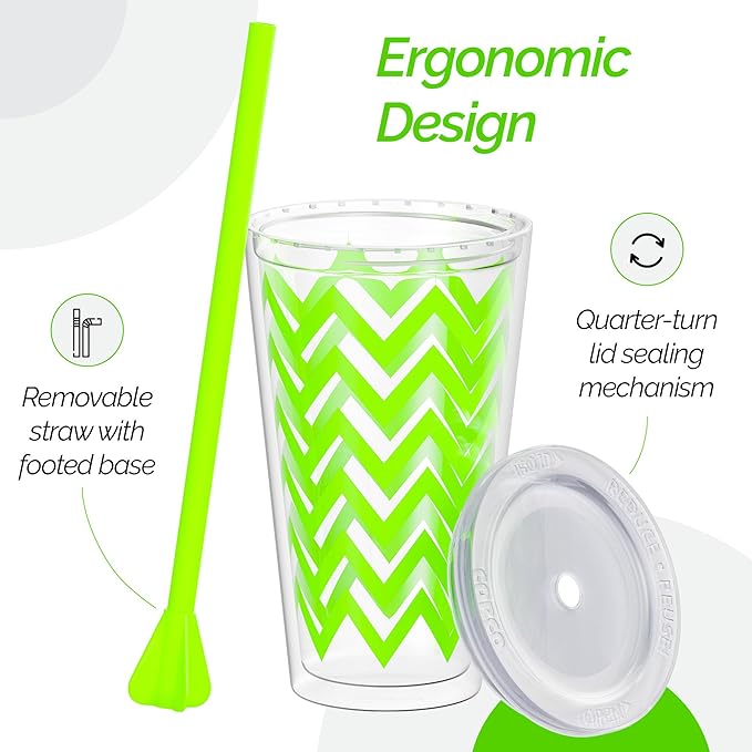 Copco Minimus 24oz Double Wall Insulated Tumbler with Removable Straw - BPA-Free Tritan Plastic, Leak-Proof Quarter-Turn Lid, Dishwasher Safe Travel Mug for Cold Beverages On-the-Go (Lime Green)
