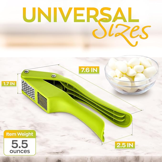 2 in 1 Garlic Slicer and Mincer - Multipurpose Garlic Press and Slicer, Stainless Steel and Durable Plastic, 7.6 x 1.7 x 2.5" Convenient Size, Easy to Use and Clean, Good for Home and Commercial Use