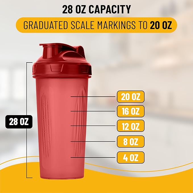 Mr. Pen Shaker Bottles for Protein Mixes, 28 oz, Red, Protein Shaker Bottle with Wire Whisk Ball