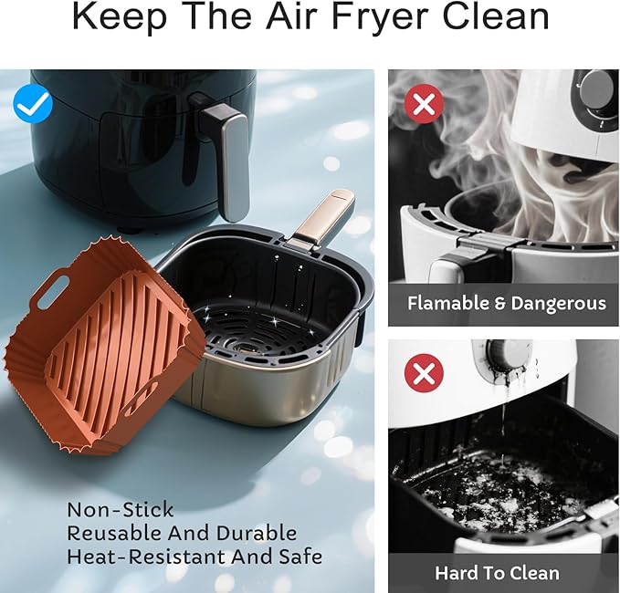 Air Fryer Silicone Liners 2 Pack, Reusable Square Air fryer Basket Liners, 4-6Qt Silicone Baking Tray for Instant Air fryer, Oven Microwave Pot Accessories, Food Grade Kitchen Gadgets