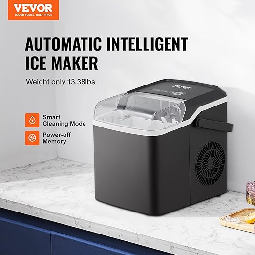 VEVOR Ice Maker Countertop, 26lbs in 24 Hours,9 Cubes Ready in 7 Minutes, Self Cleaning Countertop Ice Maker with Scoop and Basket for Home Kitchen Camping Office