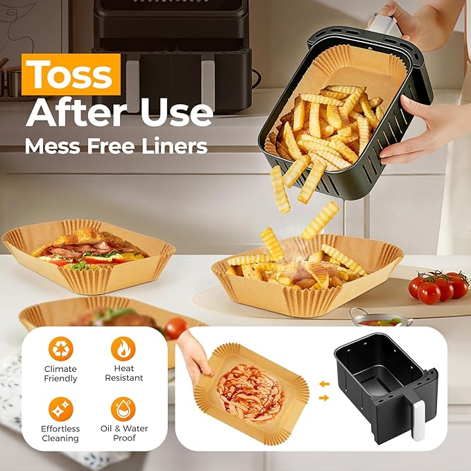 300PCS Air Fryer Liners Disposable for Ninja Dual Basket, Grease Proof Parchment Paper for Ninja DZ201 | DZ401 | Chefman | COSORI 2-Basket Air Fryer, Non-Stick AirFryer Liners by Vailnd
