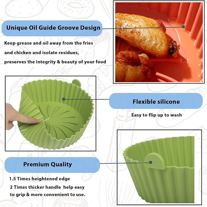 Air Fryer Silicone Liners - Reusable Non-stick AirFryer Silicone Pot Liner Compatible with COSORI Air Fryers Basket Accessories (X-Large, Green)