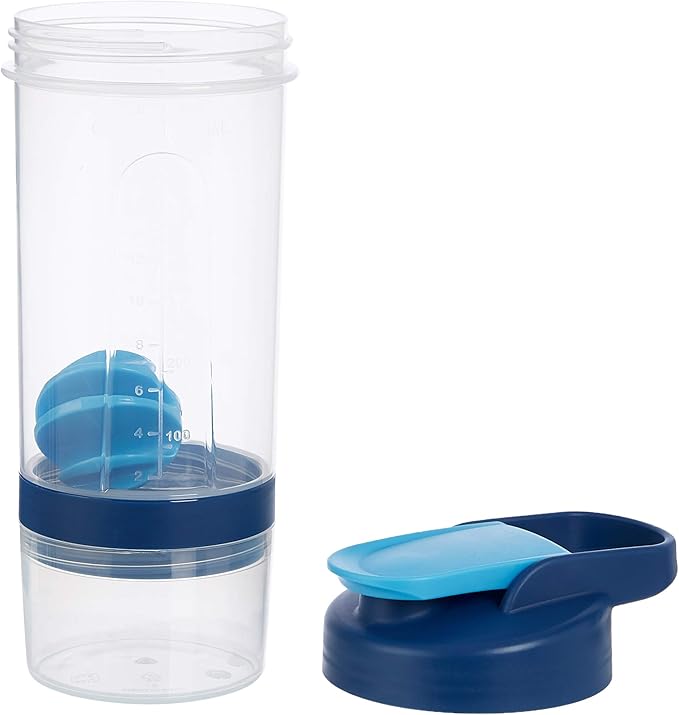 Amazon Basics Protein Shaker Bottle with Mixer Ball, Cups for Shakes, 20 oz,2 count, Blue, 11.8x9x23 cm (Pack of 8)