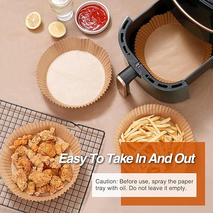 Air Fryer Liners, 100Pack Round Air Fryer Liners Disposable, Cooking Non-Stick Air Fryers Accessories, Frying Pan, Oil-proof Air Liners Disposable for 5-8 QT Baking Roasting Microwave(8"Round)