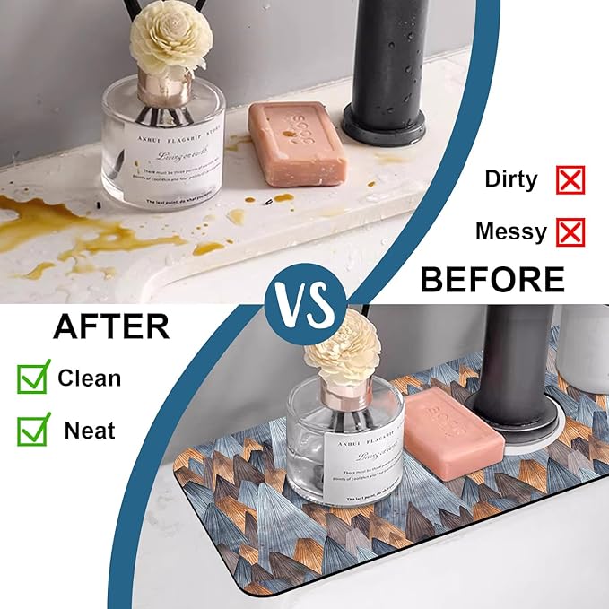 Abstract Mountain Sink Faucet Absorbing Mat Mountain Landscape Super Absorbent Fast Drying Mat Sink Gadgets Behind Faucet Sinkmat for Kitchen Bathroom, 15.5"x5.5"