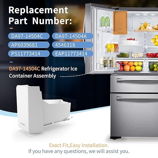 Upgrade DA97-14504C DA97-14504A Ice Container Compatible with RF22 RF23 Sam-sung Ice Maker Replacement AP6039681 Sam-sung Refrigerator Parts,Replaces for PS11773414 EAP11773414 Sam-sung Ice Maker Tray