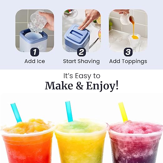 Elite Gourmet Snow Cone & Shaved Ice Maker, ESI2215P, Refreshing Slushies, Margaritas, Boba Drinks, Snow Cone & Holder and Ice Mold, Use Cubed & Bagged Ice, Stainless Steel Shaving Blade, Periwinkle