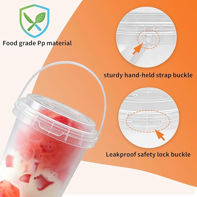 34oz 35pack Drink Buckets with Lids and Straws, Reusable Plastic Bucket Cups for Coffee & Boozy Drinks, Handheld Beverage Buckets for Pool Party, Beach, Picnic, Travel & Outdoor Supplies