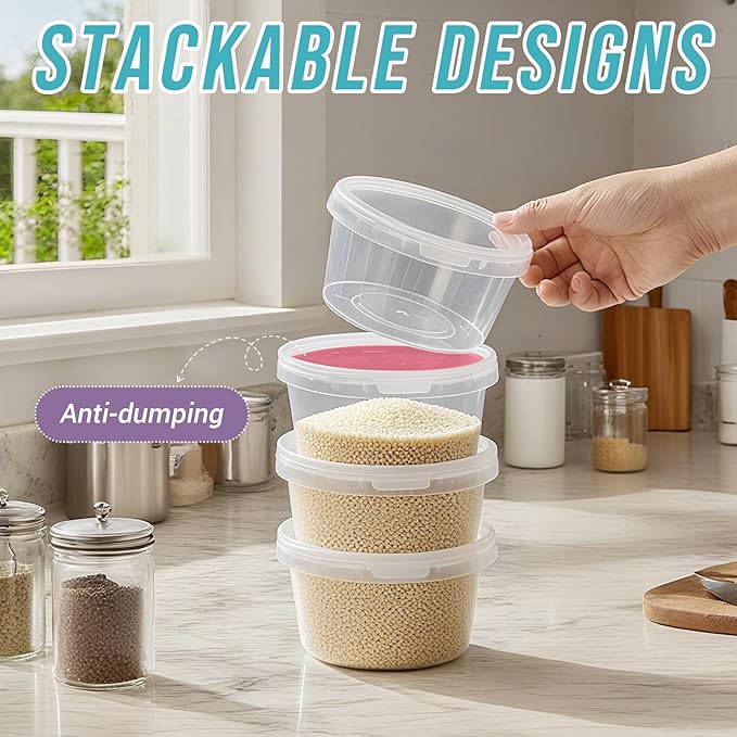 ASEVAT 15 oz 15 Pack Plastic Drink Buckets with Lids, Clear Plastic Cup with Lid, Ice Buckets for Parties, Reusable Food Grade Containers with Lids, Deli Container for Sauce, Soup