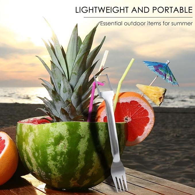 KAYCROWN Stainless Steel Watermelon Fork Slicer, 2-in-1 Quick Cutting Dual Head Watermelon Cutter Fork, Portable Hanging Fruit Forks Slicer for Home Party Camping Kitchen Practical Gadget, Pack of 2